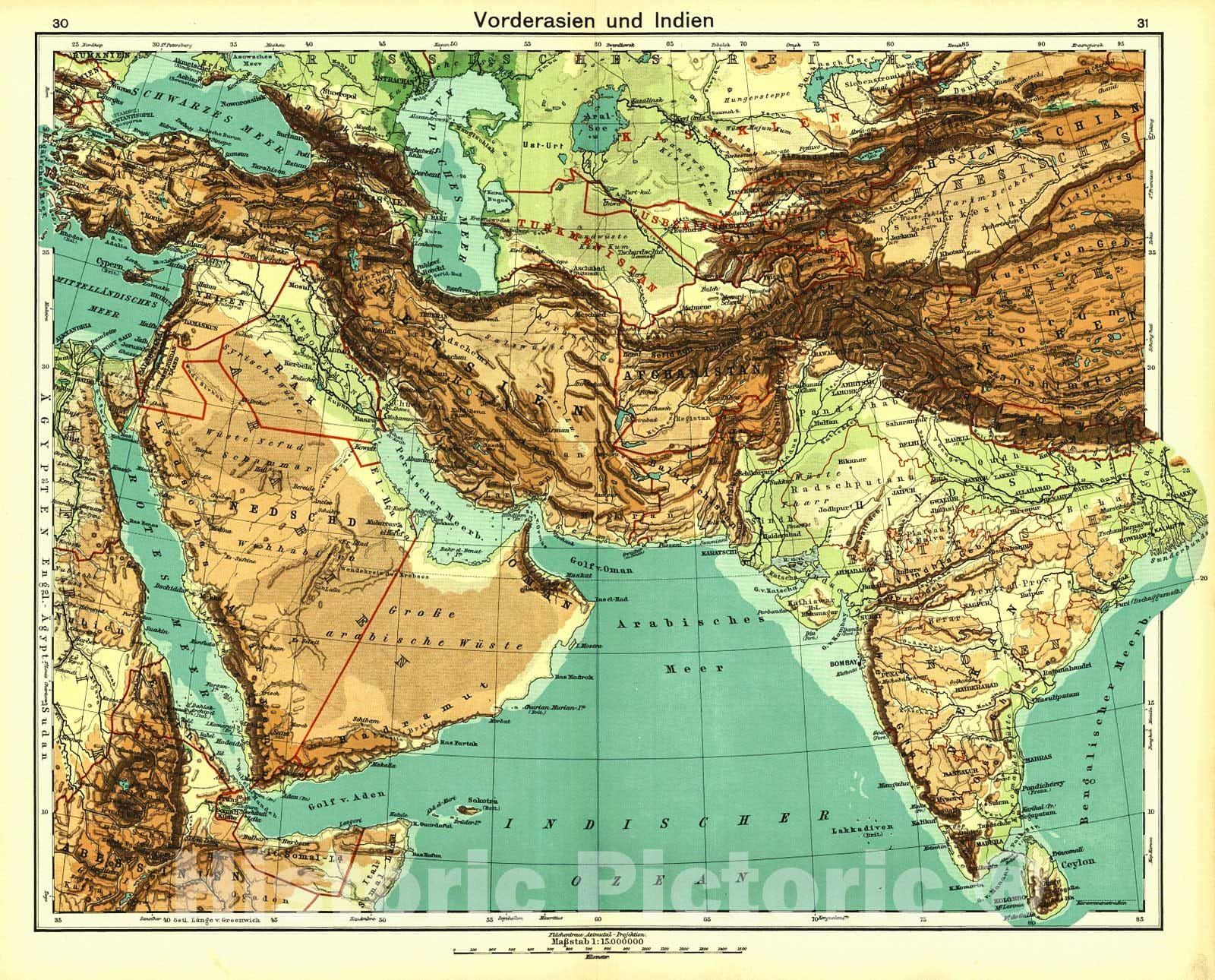 Historic Map : 1931 Vorderasien und Indien : Vintage Wall Art