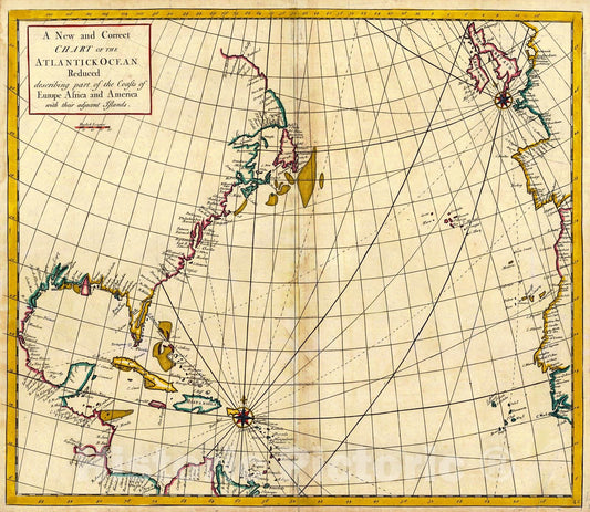 Historic Map : 1728 A New and Correct Chart of the Atlantick Ocean : Vintage Wall Art