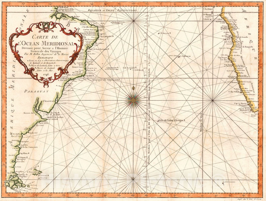 Historic Map : 1746 Carte de L'Ocean Meridional : Vintage Wall Art