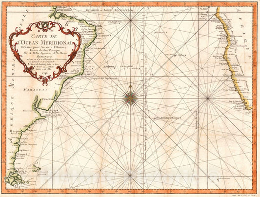 Historic Map : 1746 Carte de L'Ocean Meridional : Vintage Wall Art