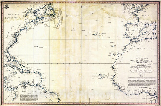 Historic Map : 1804 Carte General del Oceano Atlantico : Vintage Wall Art