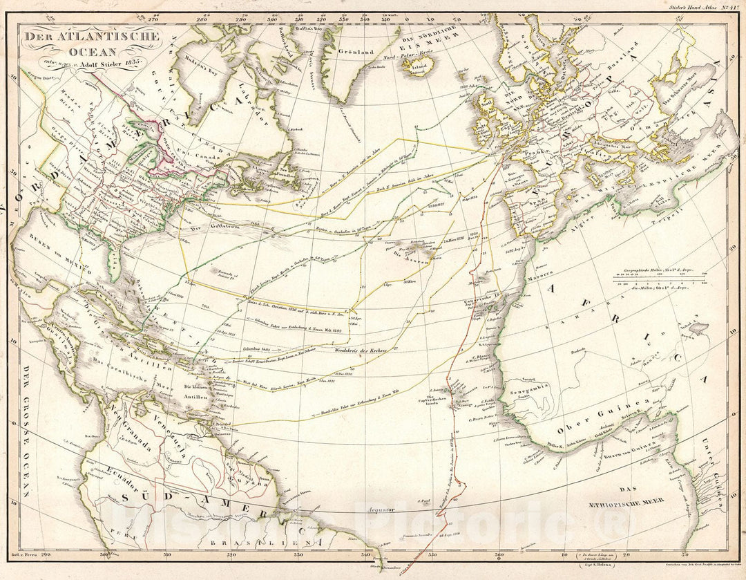 Historic Map : 1835 Der Atlantische Ocean : Vintage Wall Art