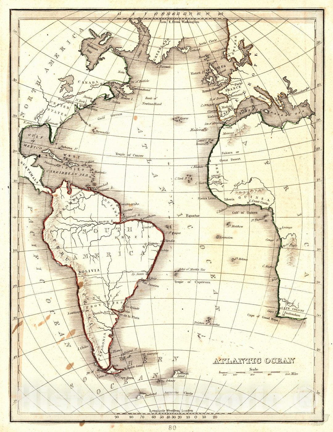 Historic Map : 1835 Atlantic Ocean : Vintage Wall Art