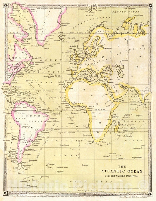 Historic Map : 1838 The Atlantic Ocean, Its Islands & Coasts : Vintage Wall Art