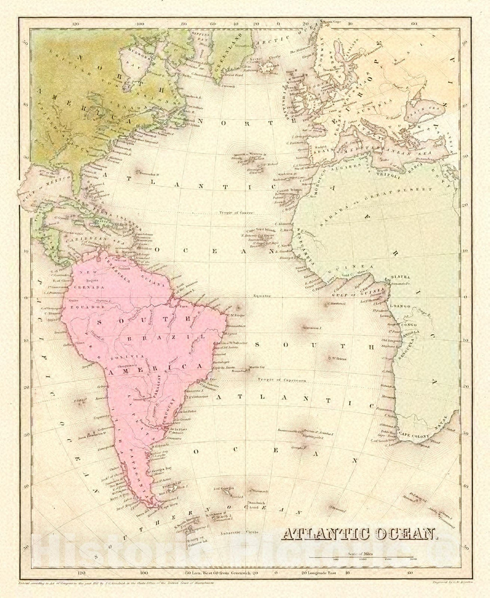 Historic Map : 1841 Atlantic Ocean : Vintage Wall Art