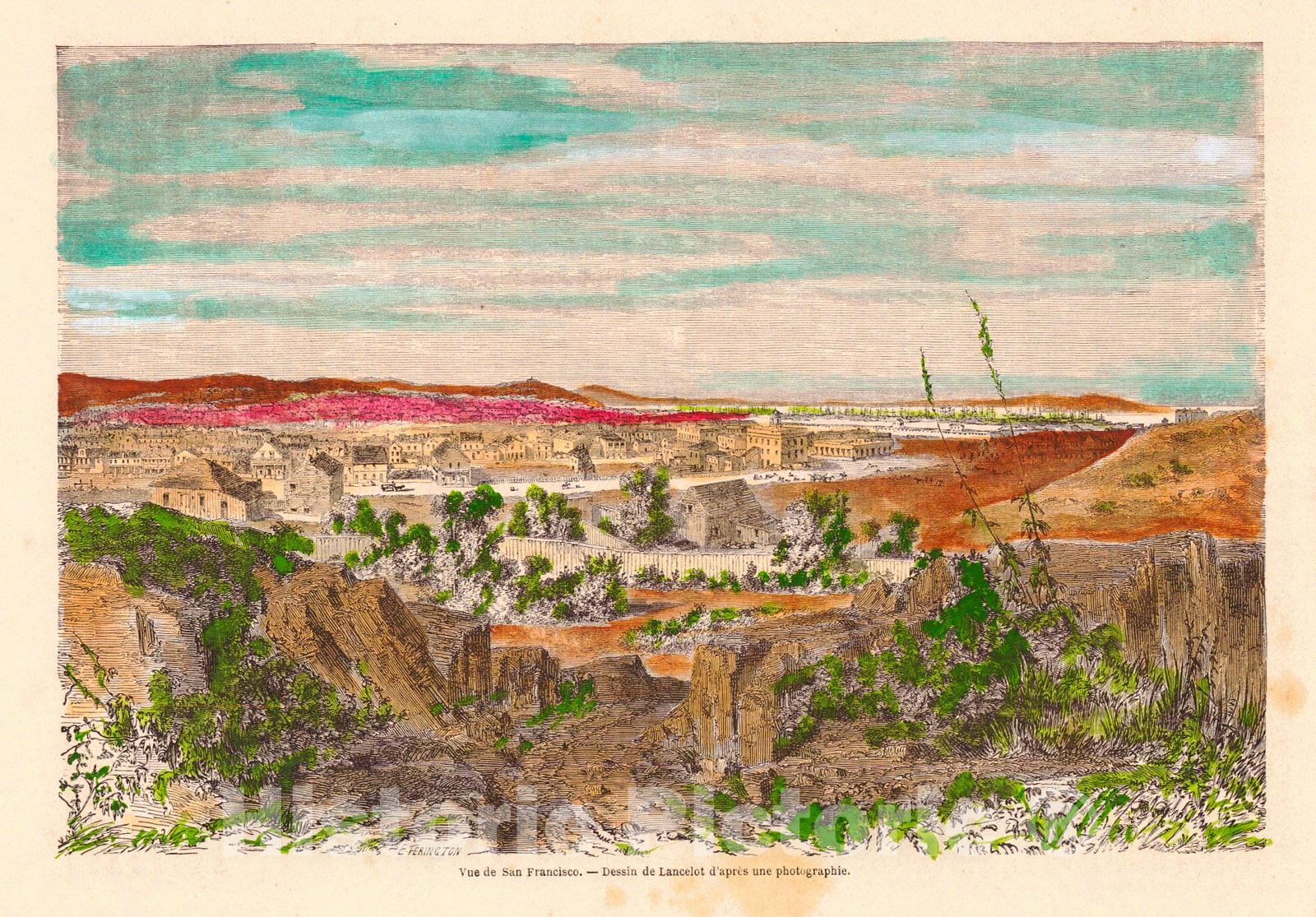 Historic Map : 1850 Vue de San Francisco : Vintage Wall Art