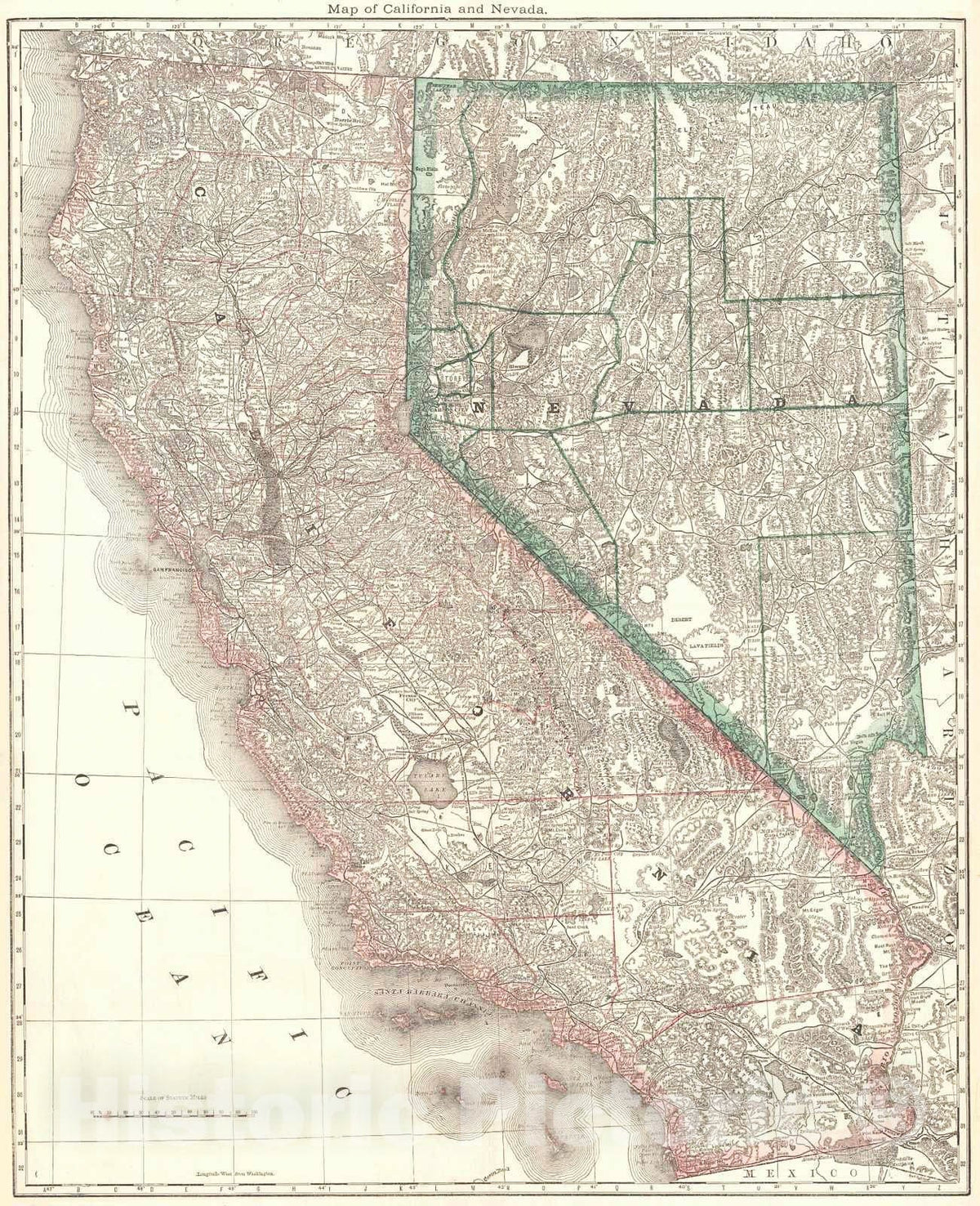 Historic Map : 1882 Map of California and Nevada : Vintage Wall Art