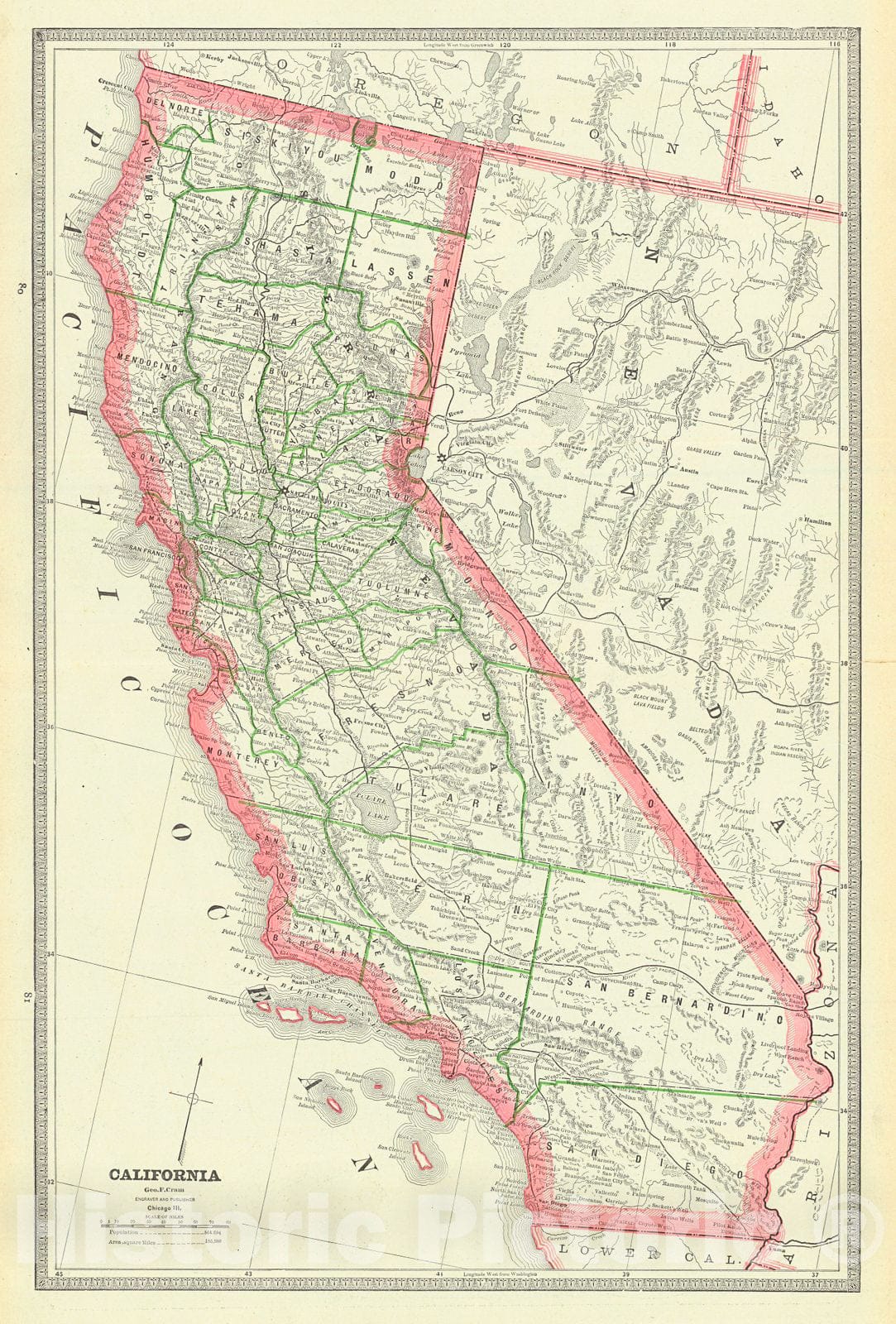 Historic Map : 1885 California : Vintage Wall Art