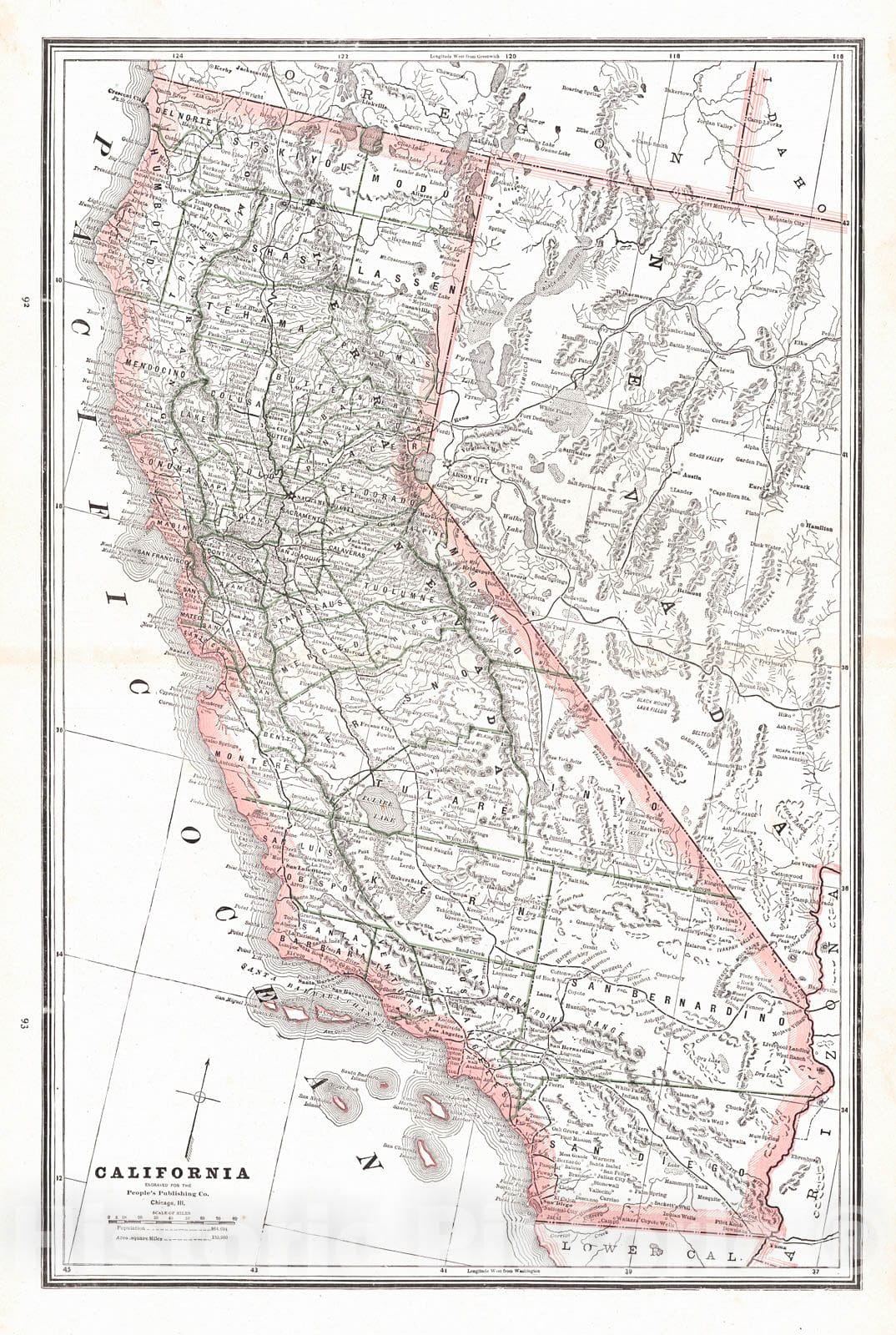 Historic Map : 1888 California : Vintage Wall Art