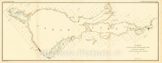 Historic Map : 1889 California, Clear Lake Reservoir Site  : Vintage Wall Art