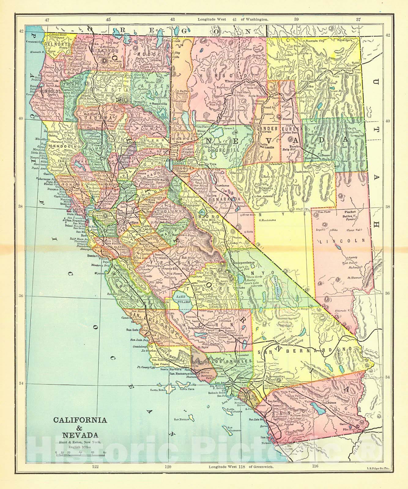 Historic Map : 1892 California & Nevada : Vintage Wall Art