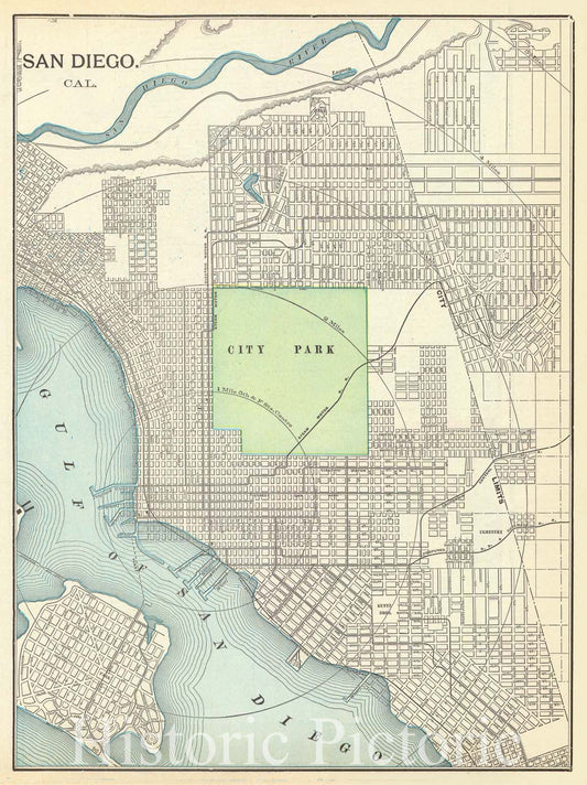 Historic Map : 1899 San Diego, Cal. : Vintage Wall Art