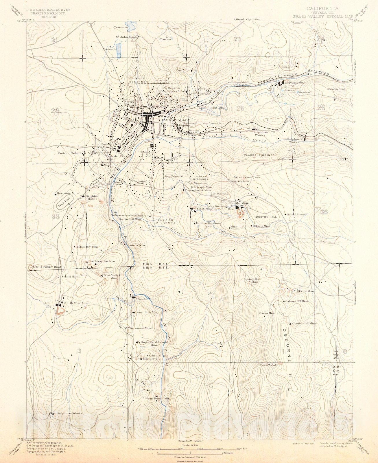 Historic Map : 1901 Grass Valley Special Map, Nevada County, California : Vintage Wall Art