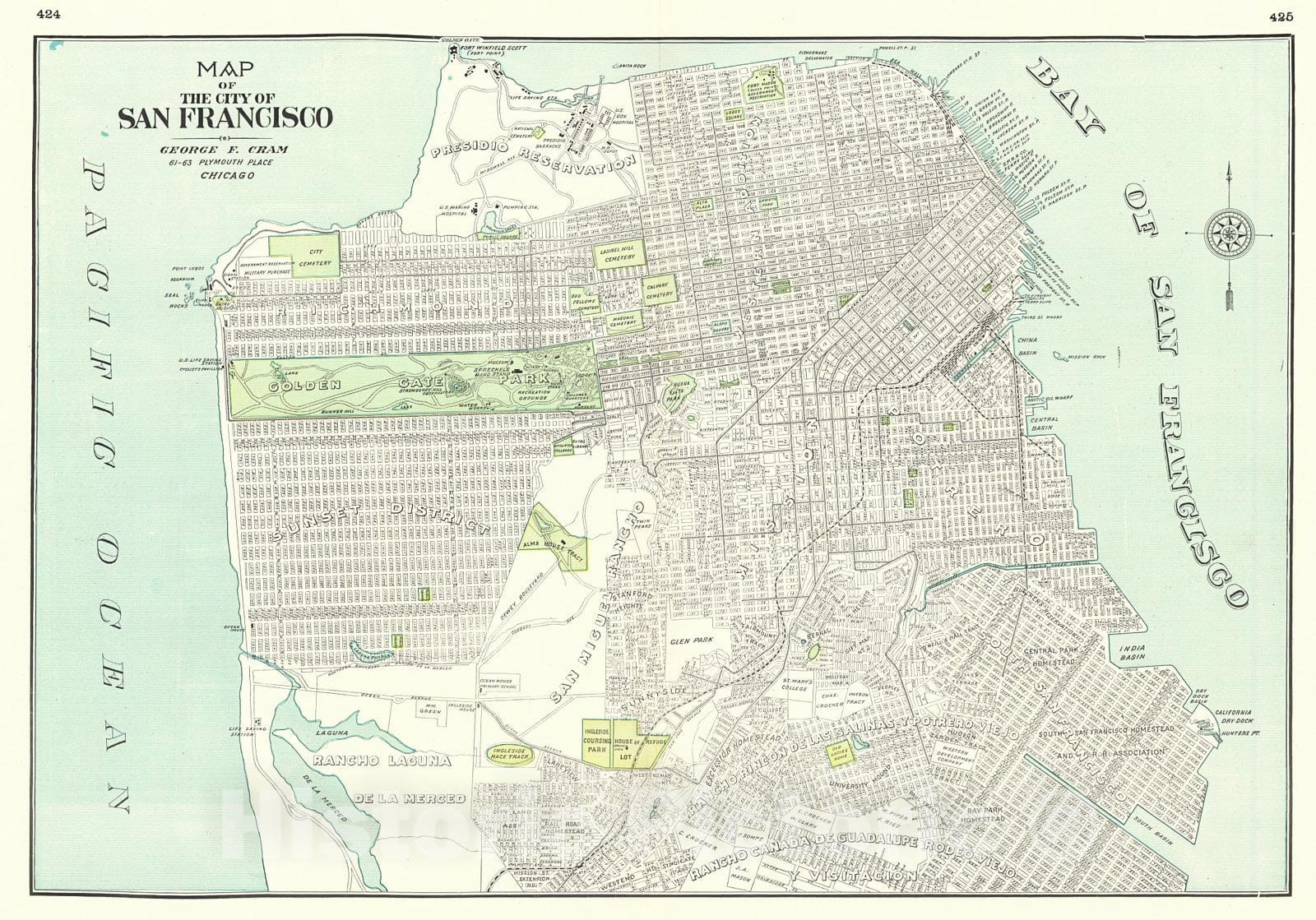 Historic Map : 1902 Map of the City of San Francisco : Vintage Wall Art