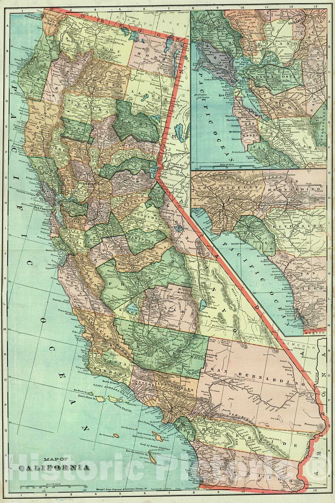 Historic Map : 1903 Map of California : Vintage Wall Art