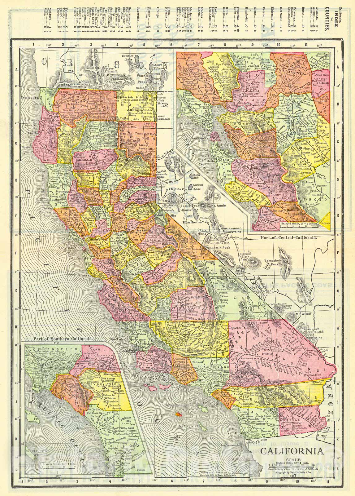 Historic Map : 1913 Rand McNally's New Map of California : Vintage Wall Art