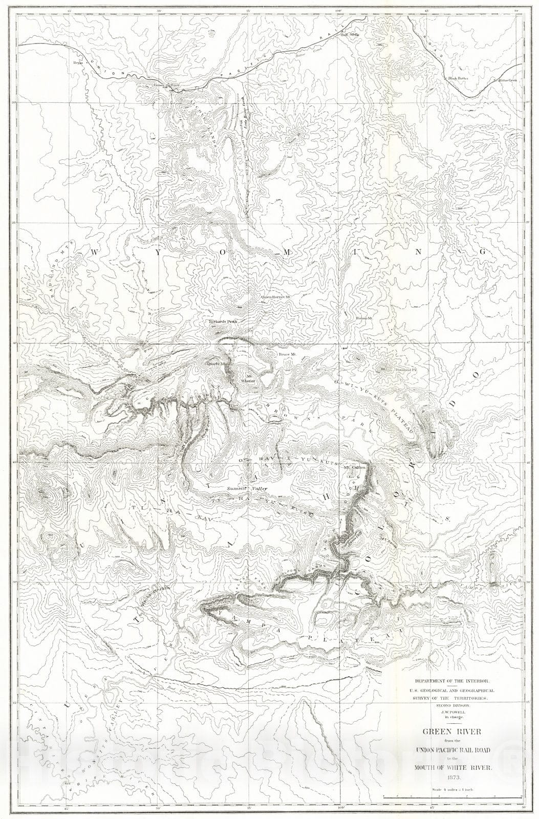 Historic Map : 1873 Green River from the Union Pacific Rail Road to the Mouth of White River : Vintage Wall Art