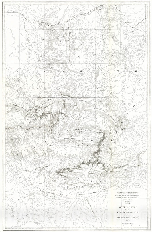 Historic Map : 1873 Green River from the Union Pacific Rail Road to the Mouth of White River : Vintage Wall Art