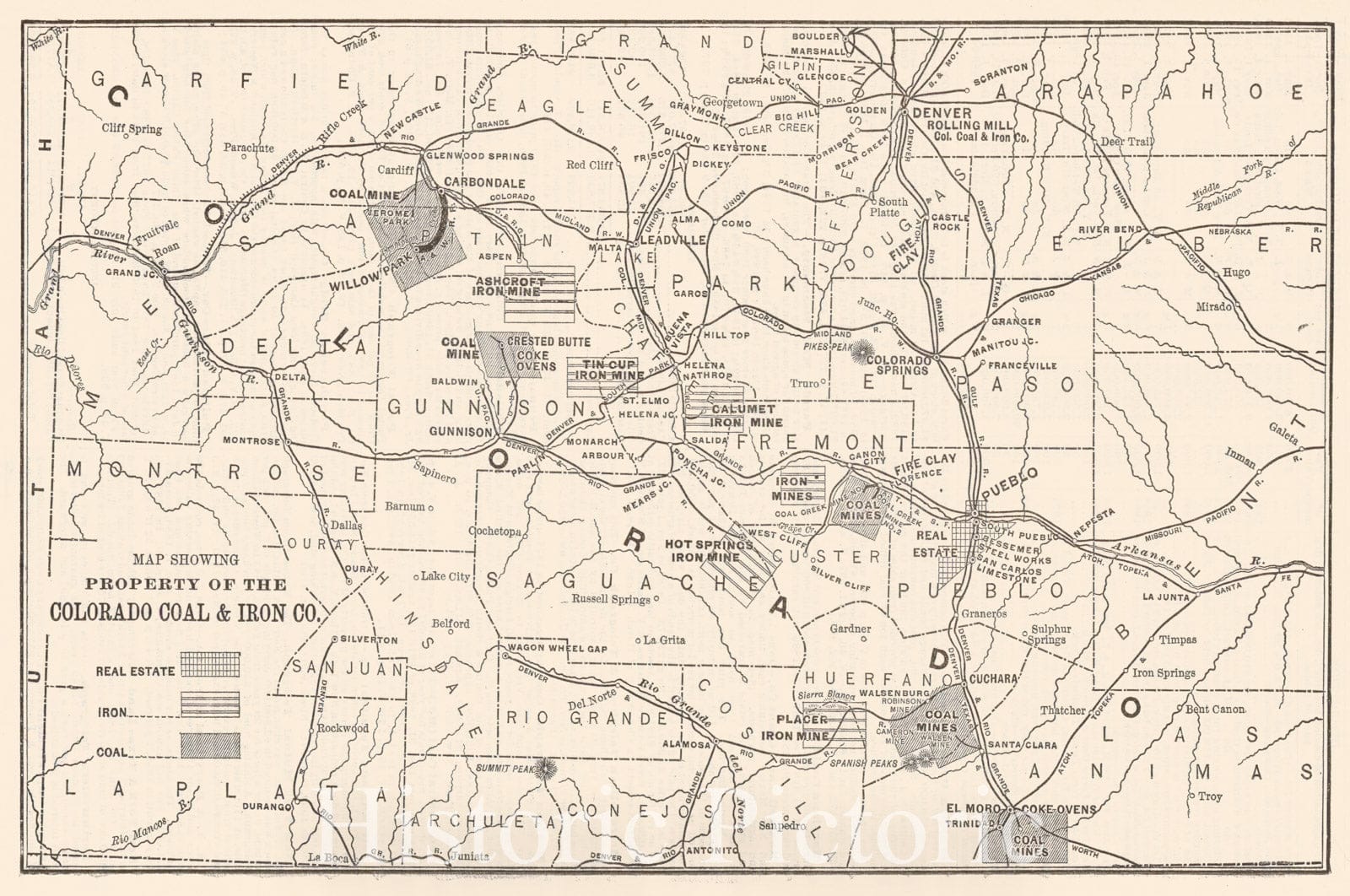Historic Map : 1889 Map Showing Property of the Colorado Coal and Iron Company : Vintage Wall Art