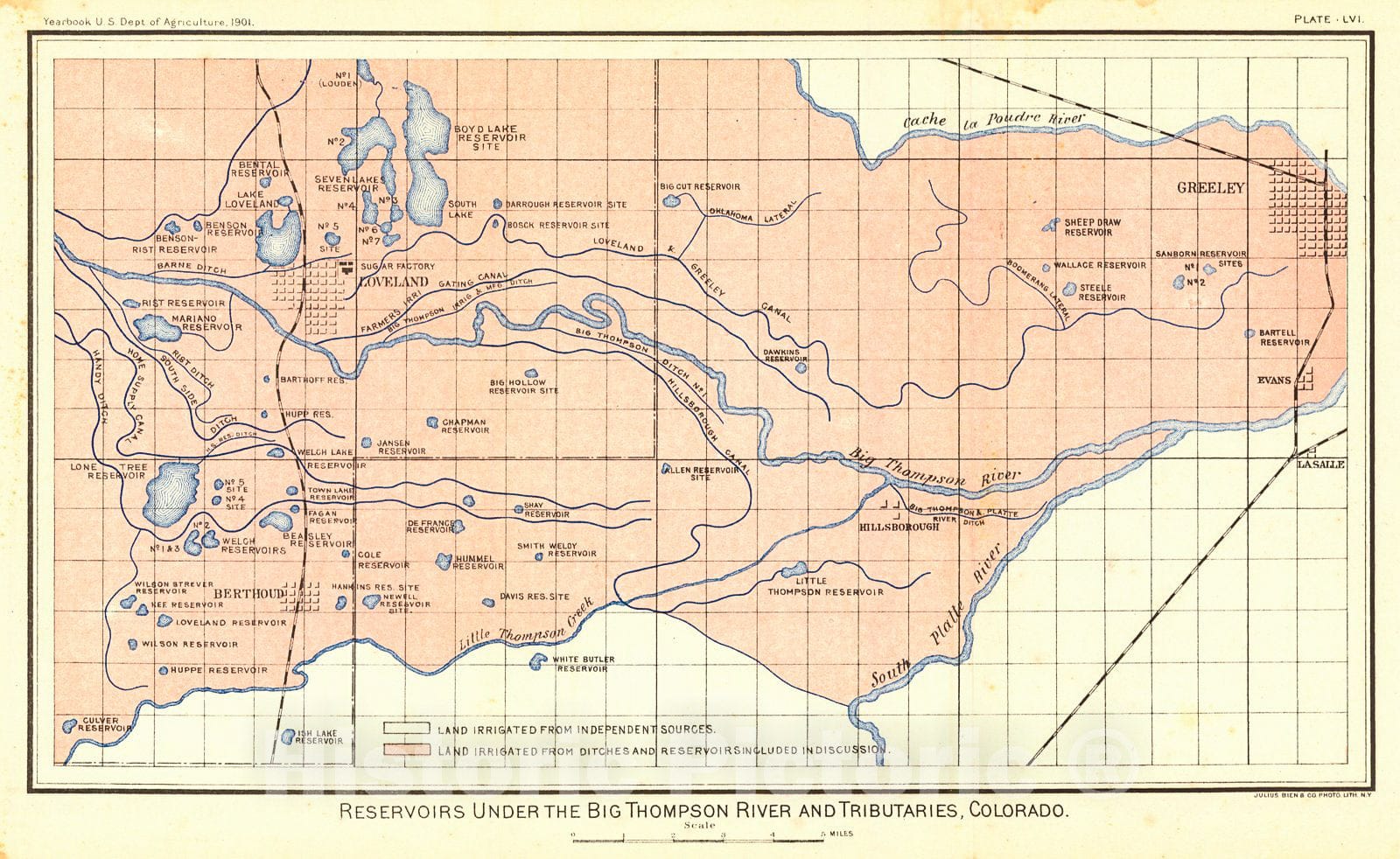 Historic Map : 1901 Reservoirs Under the Big Thompson River and Tributaries, Colorado. Plate LVI. : Vintage Wall Art