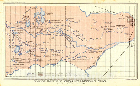 Historic Map : 1901 Reservoirs Under the Big Thompson River and Tributaries, Colorado. Plate LVI. : Vintage Wall Art