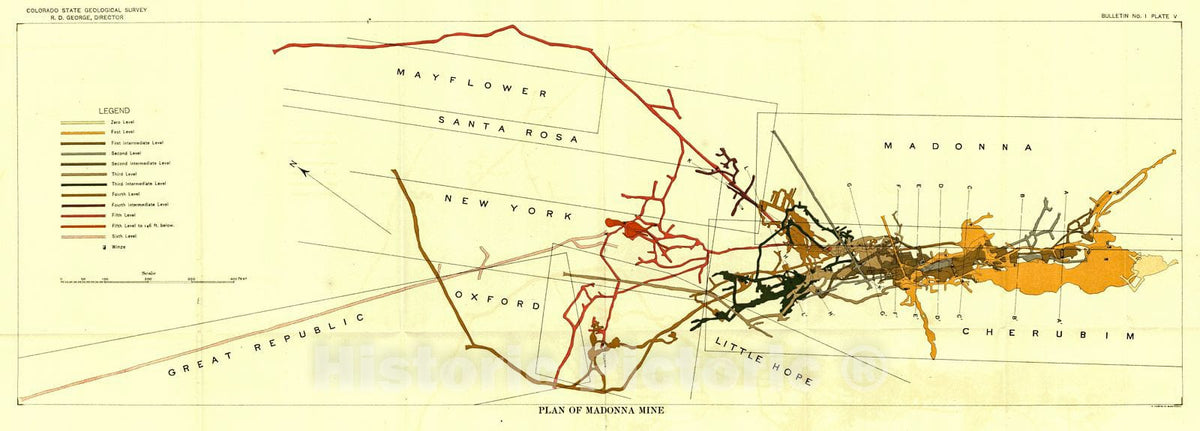 Historic Map : 1909 Plan of Madonna Mine : Vintage Wall Art
