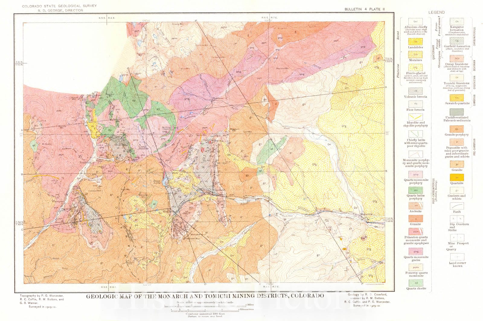 Historic Map : 1913 Geologic Map of the Monarch and Tomichi Mining District, Colorado : Vintage Wall Art