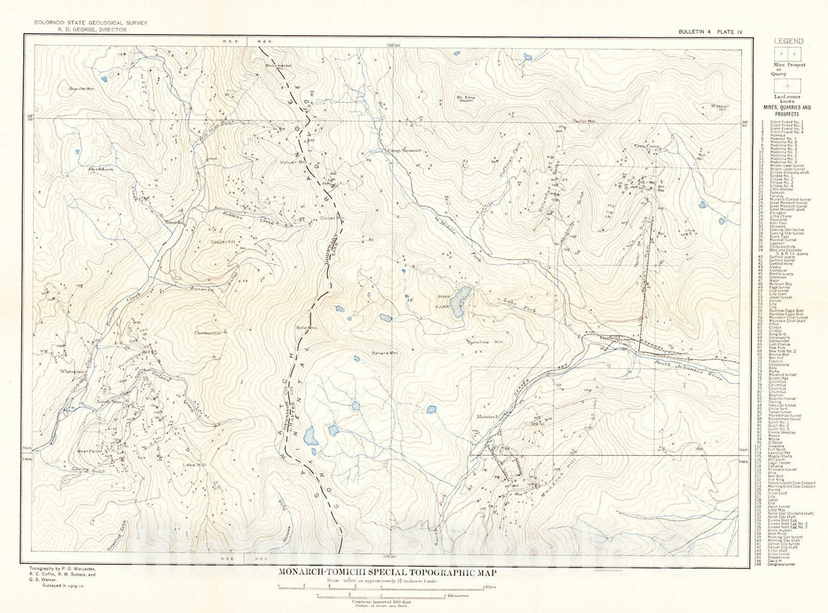 Historic Map : 1913 Monarch and Tomichi: Special Topographic Map  : Vintage Wall Art