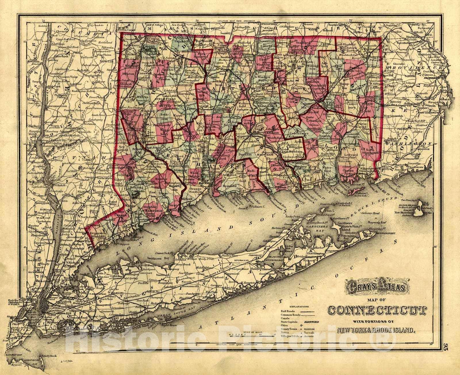 Historic Map : 1873 Connecticut : Vintage Wall Art