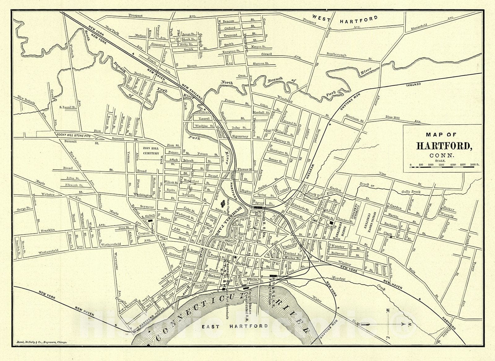 Historic Map : 1892 Map of Hartford, Connecticut : Vintage Wall Art