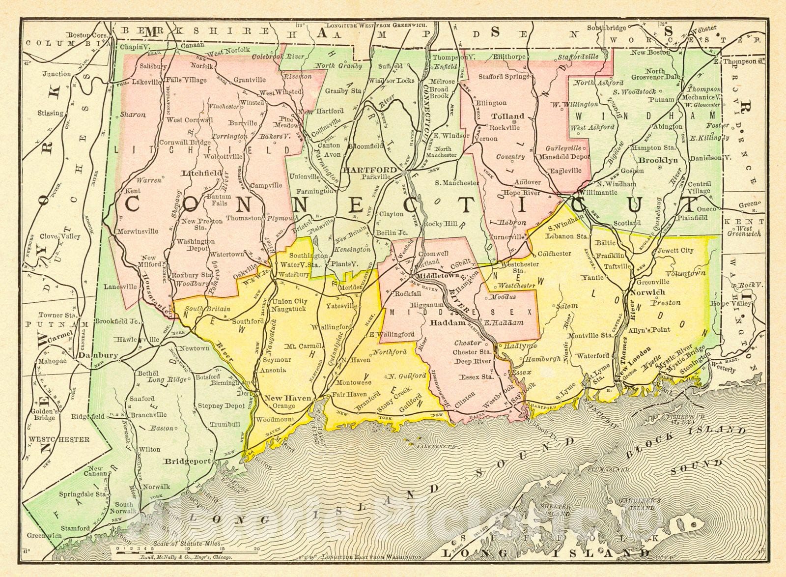 Historic Map : 1895 Connecticut : Vintage Wall Art
