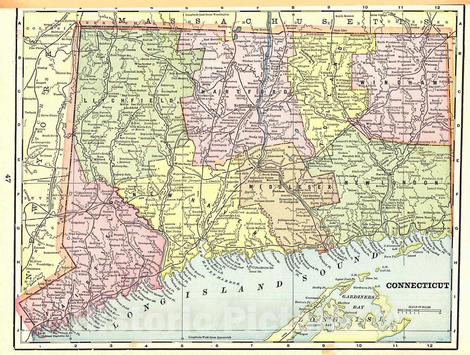 Historic Map : 1898 Connecticut : Vintage Wall Art
