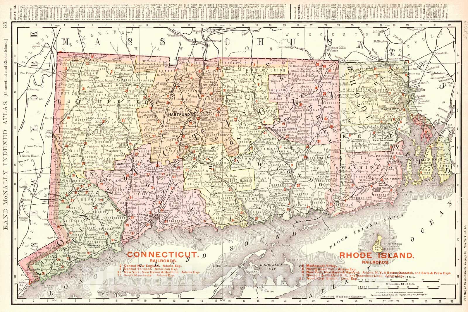 Historic Map : 1905 Connecticut and Rhode Island : Vintage Wall Art