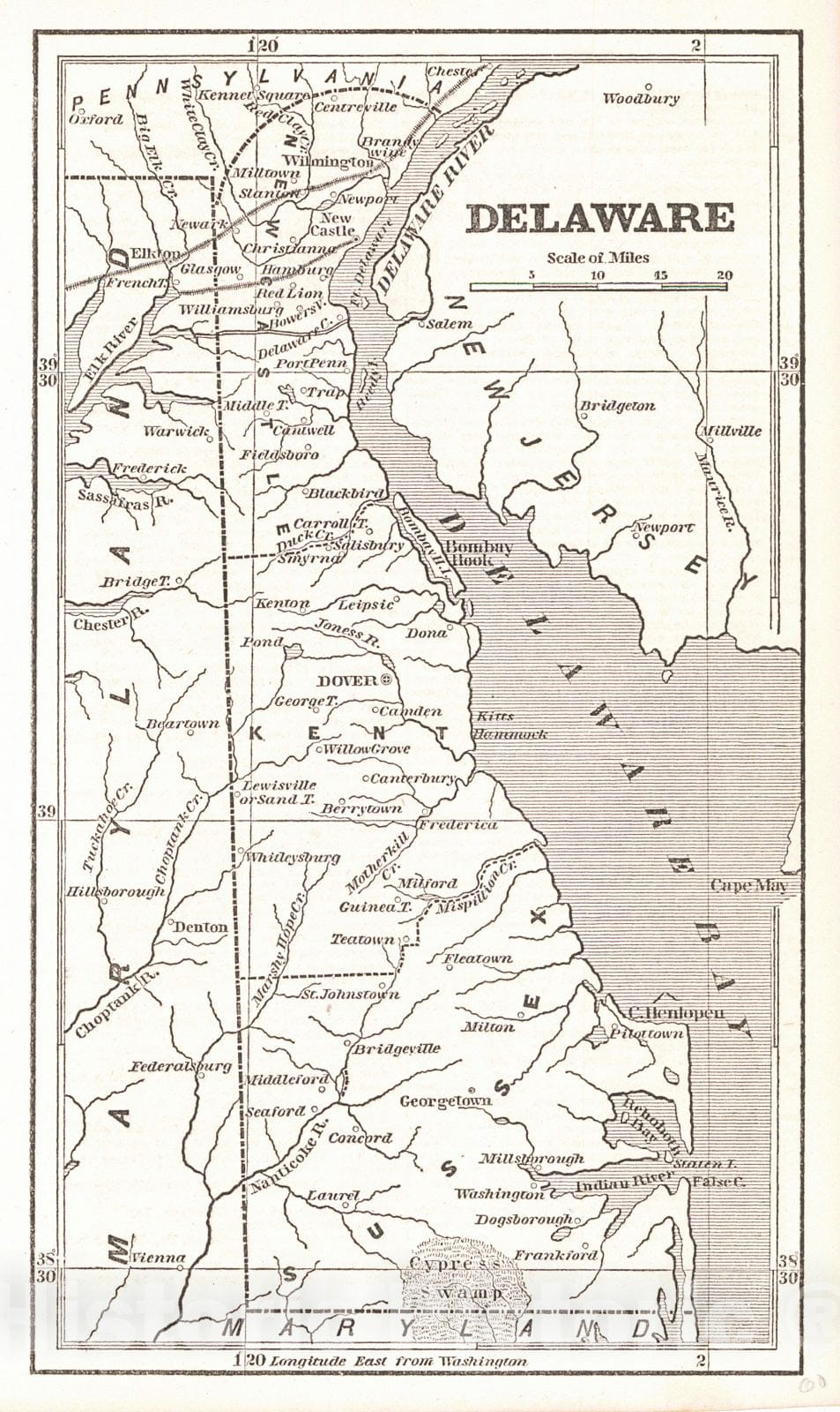 Historic Map : 1853 Delaware : Vintage Wall Art