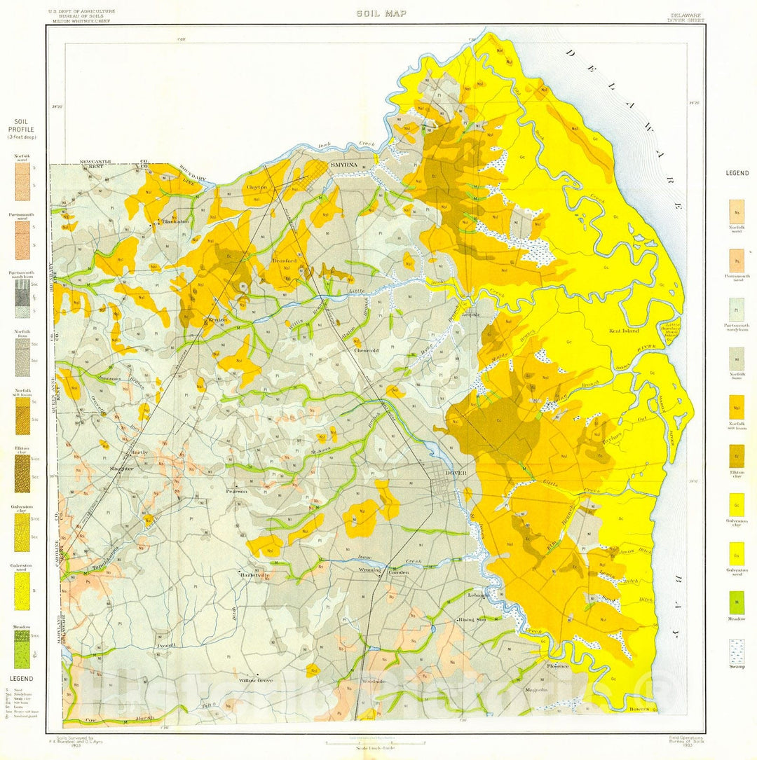 Historic Map : 1903 Soil Map of Dover Delaware and Vicinity : Vintage Wall Art