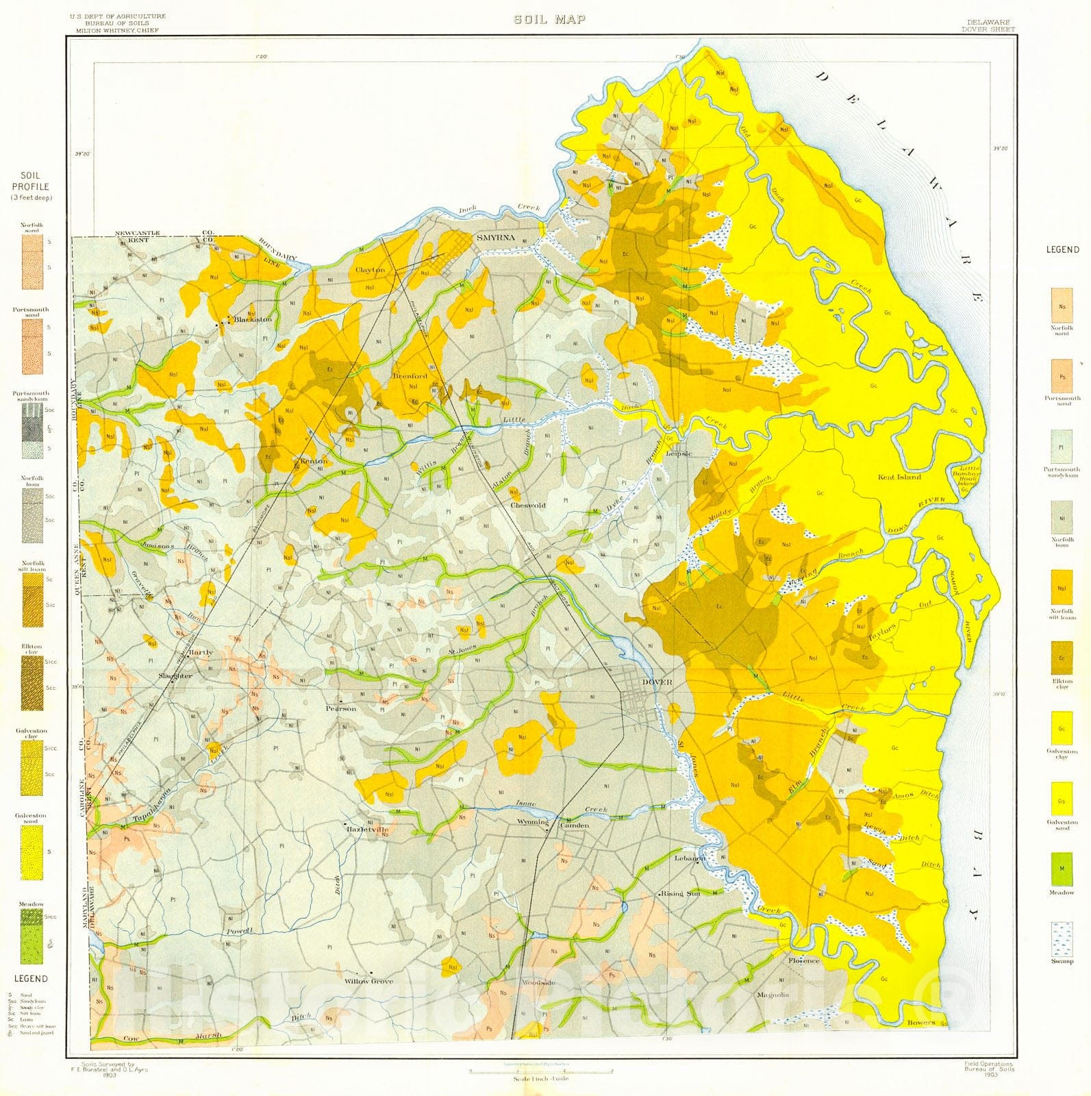 Historic Map : 1903 Soil Map of Dover Delaware and Vicinity : Vintage Wall Art