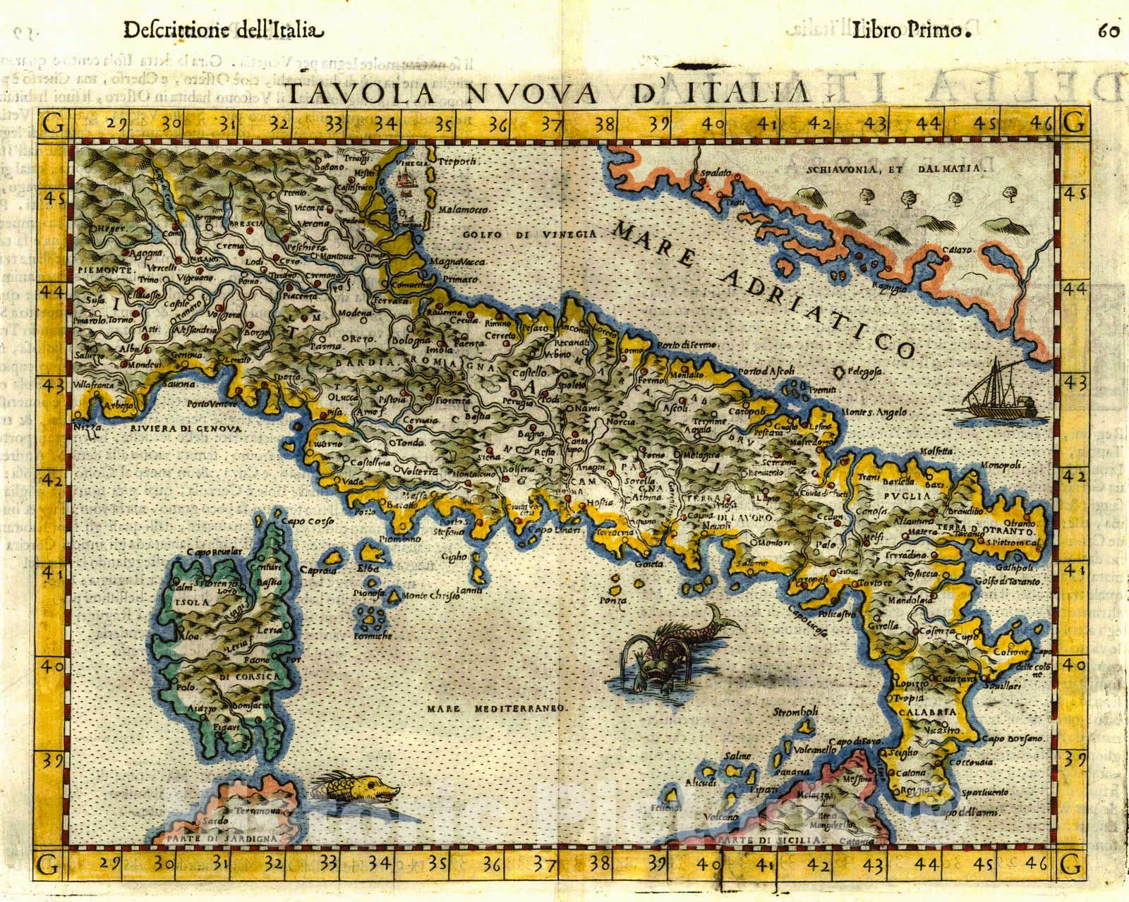 Historic Map : 1574 Tavola Nuova D'Italia : Vintage Wall Art