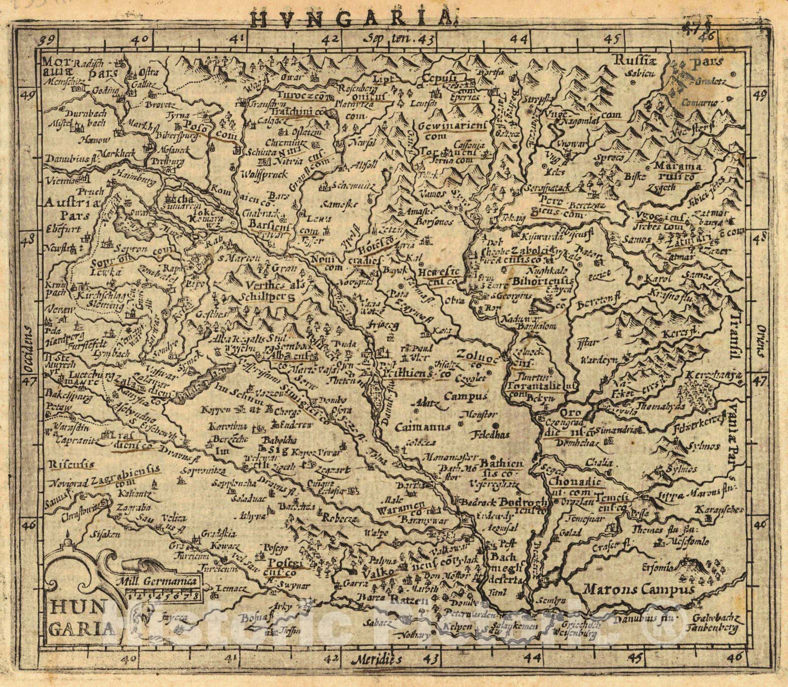 Historic Map : 1602 Hungaria : Vintage Wall Art