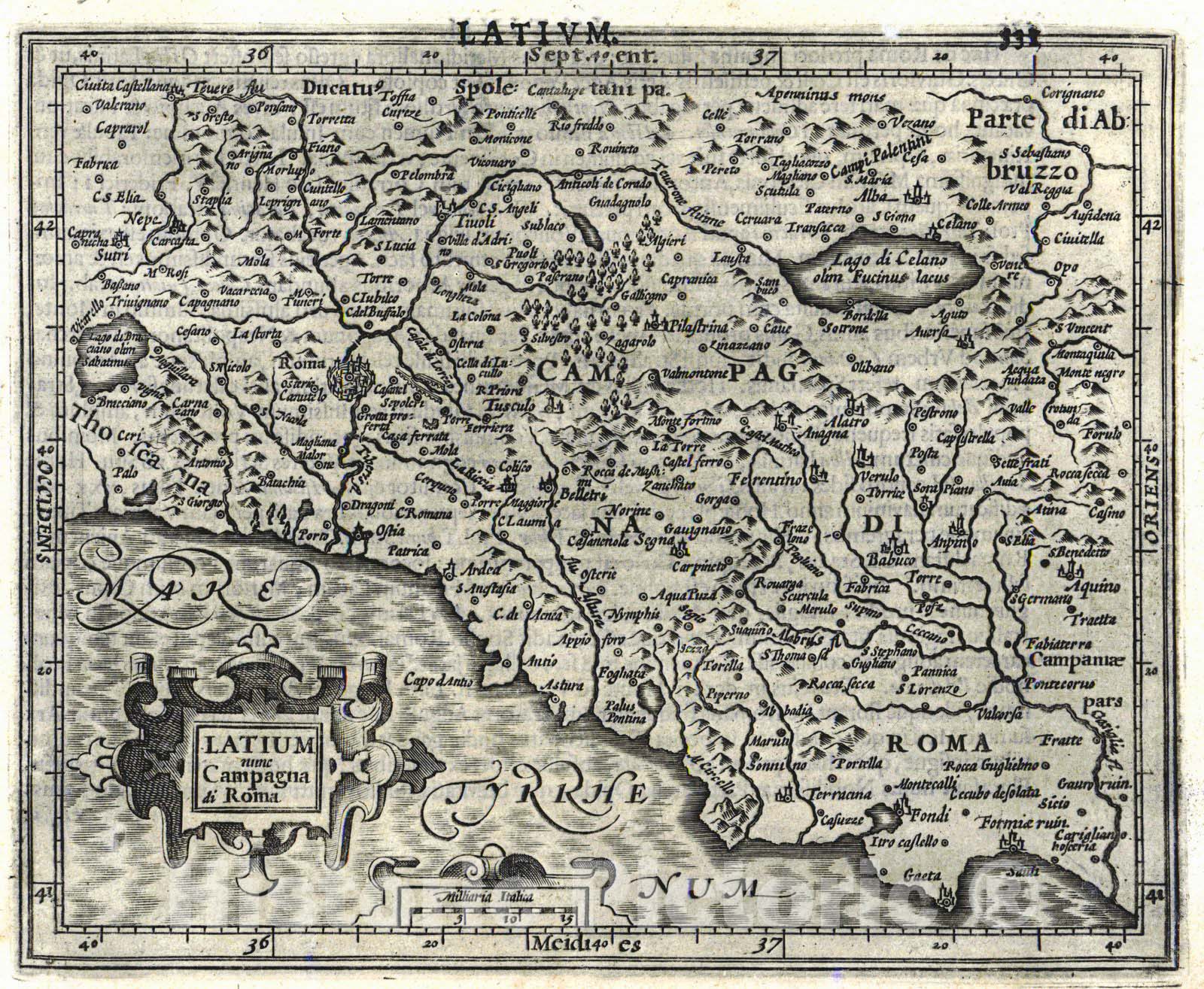 Historic Map : 1610 Latium Nume Campagna di Roma : Vintage Wall Art