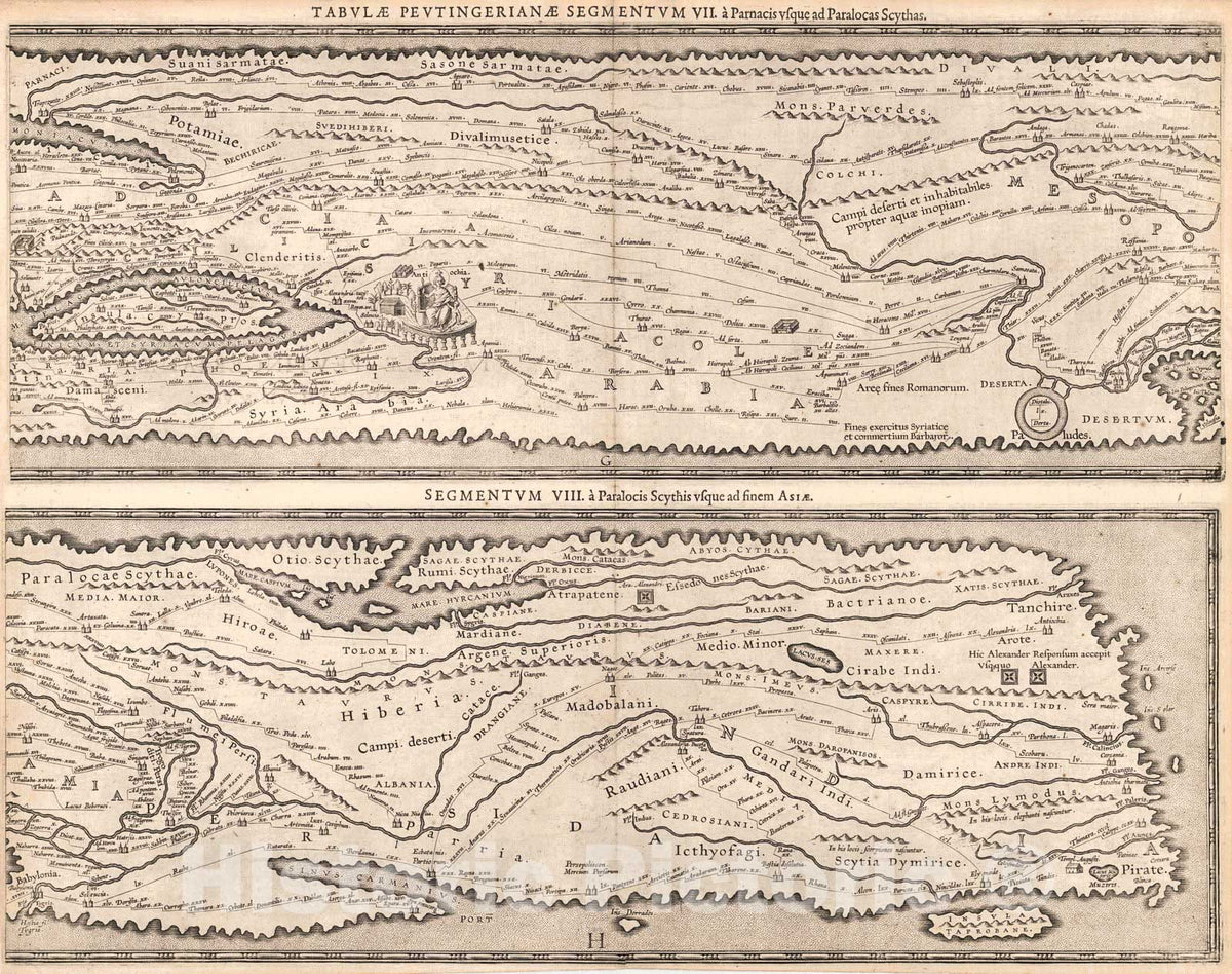 Historic Map : 1624 Ortelius Map - Tabula Itineraria Ex Illustri Peutingerorum Bibliotheca Quae Augustae Vindelicorum - The Peutinger Table - Plate 4 : Vintage Wall Art