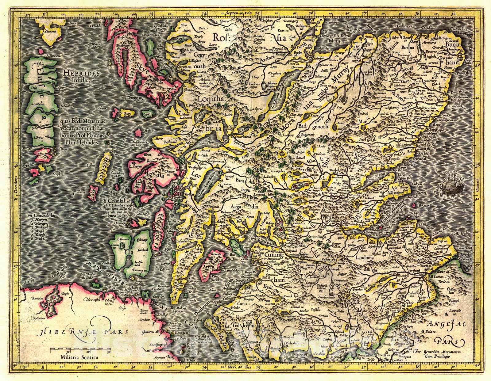 Historic Map : 1633 Scotiae regnvm : Vintage Wall Art