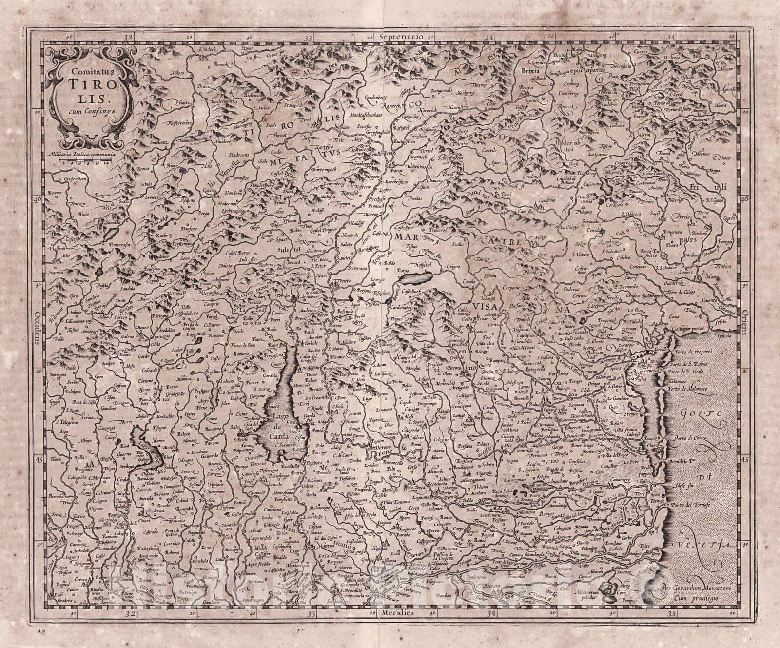 Historic Map : 1636 Comitatus Tirolis cum Confinys : Vintage Wall Art
