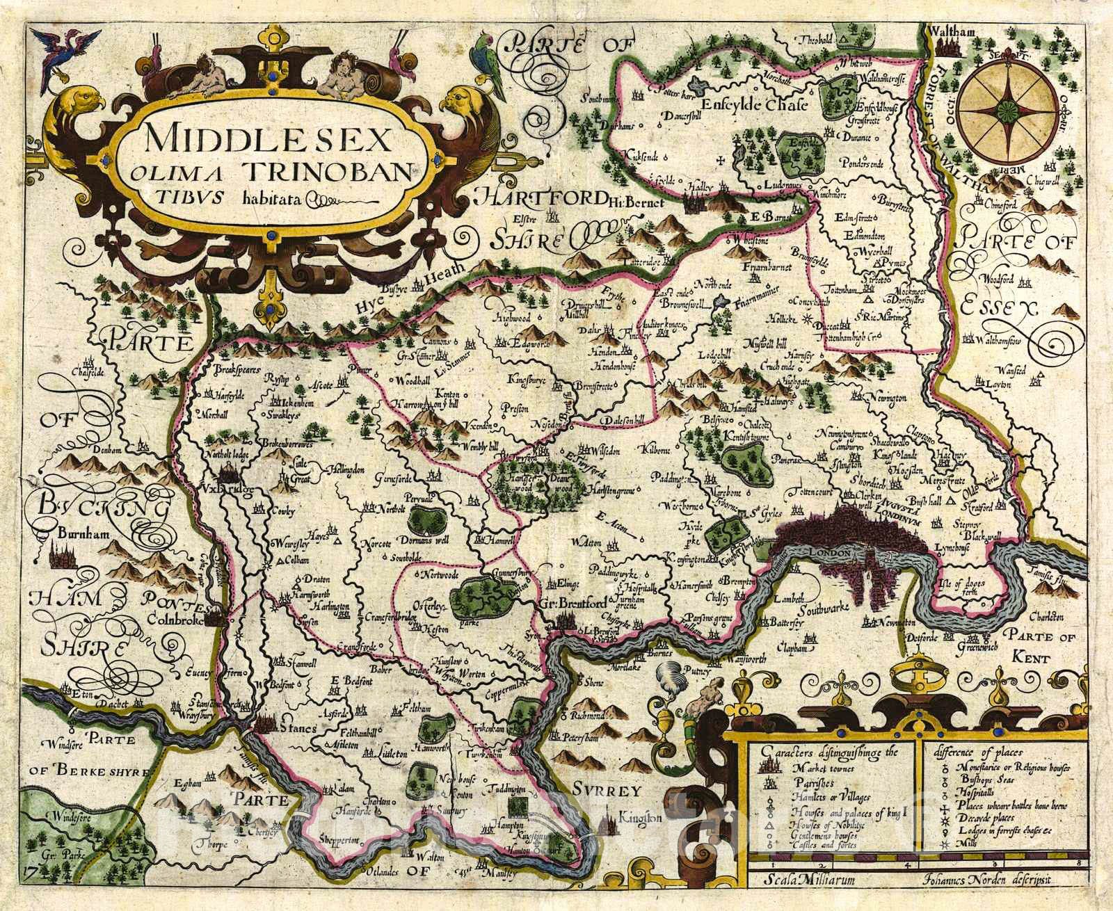 Historic Map : 1637 Middlesex Olima Trinobantibus : Vintage Wall Art