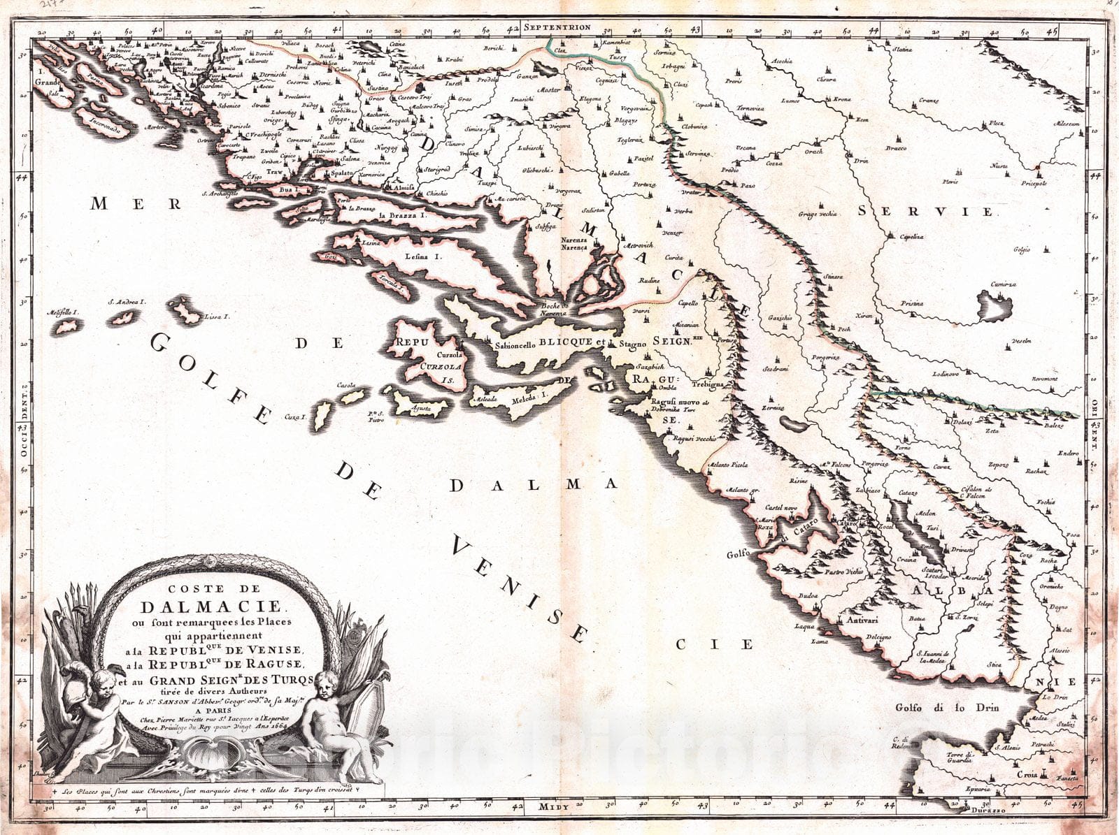 Historic Map : 1664 Coste de Dalmacie ou font remarquees les Places qui appartiennent : Vintage Wall Art