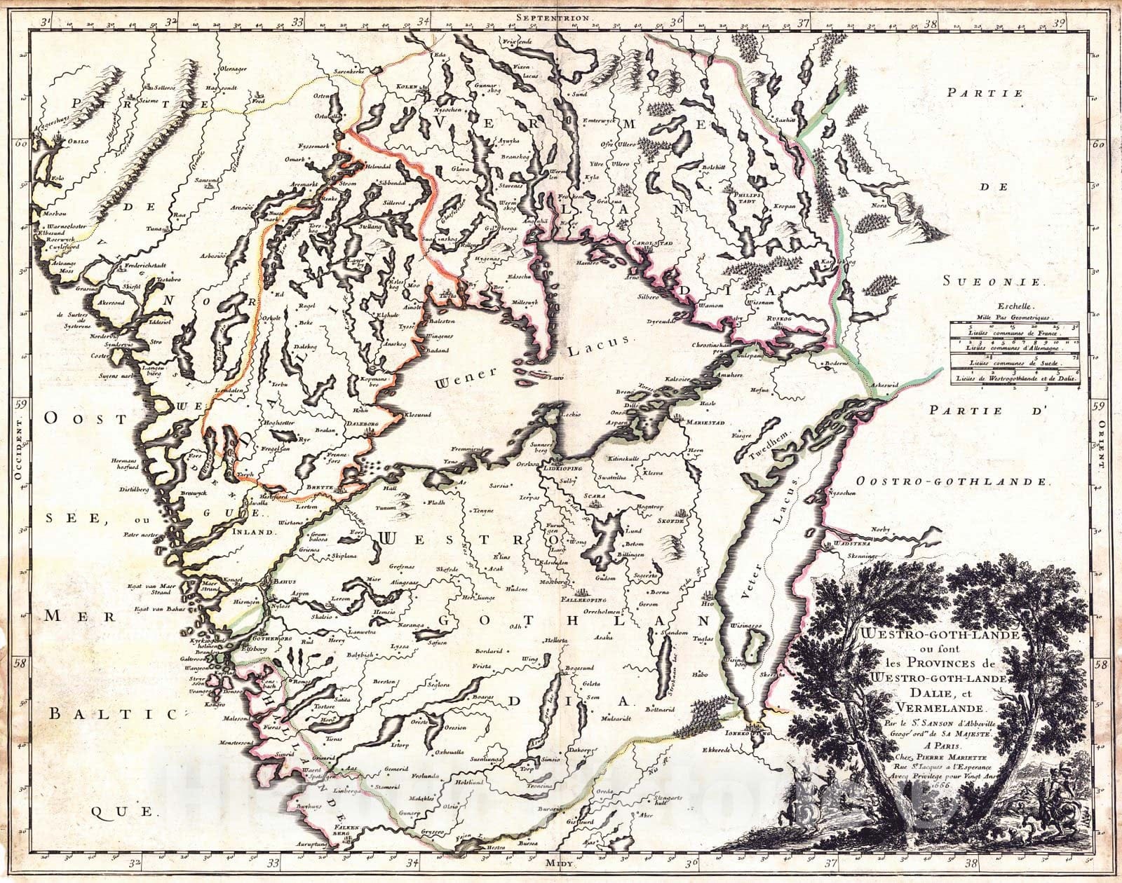 Historic Map : 1666 Westro-Goth-lande...Dalie, et Vermelande : Vintage Wall Art