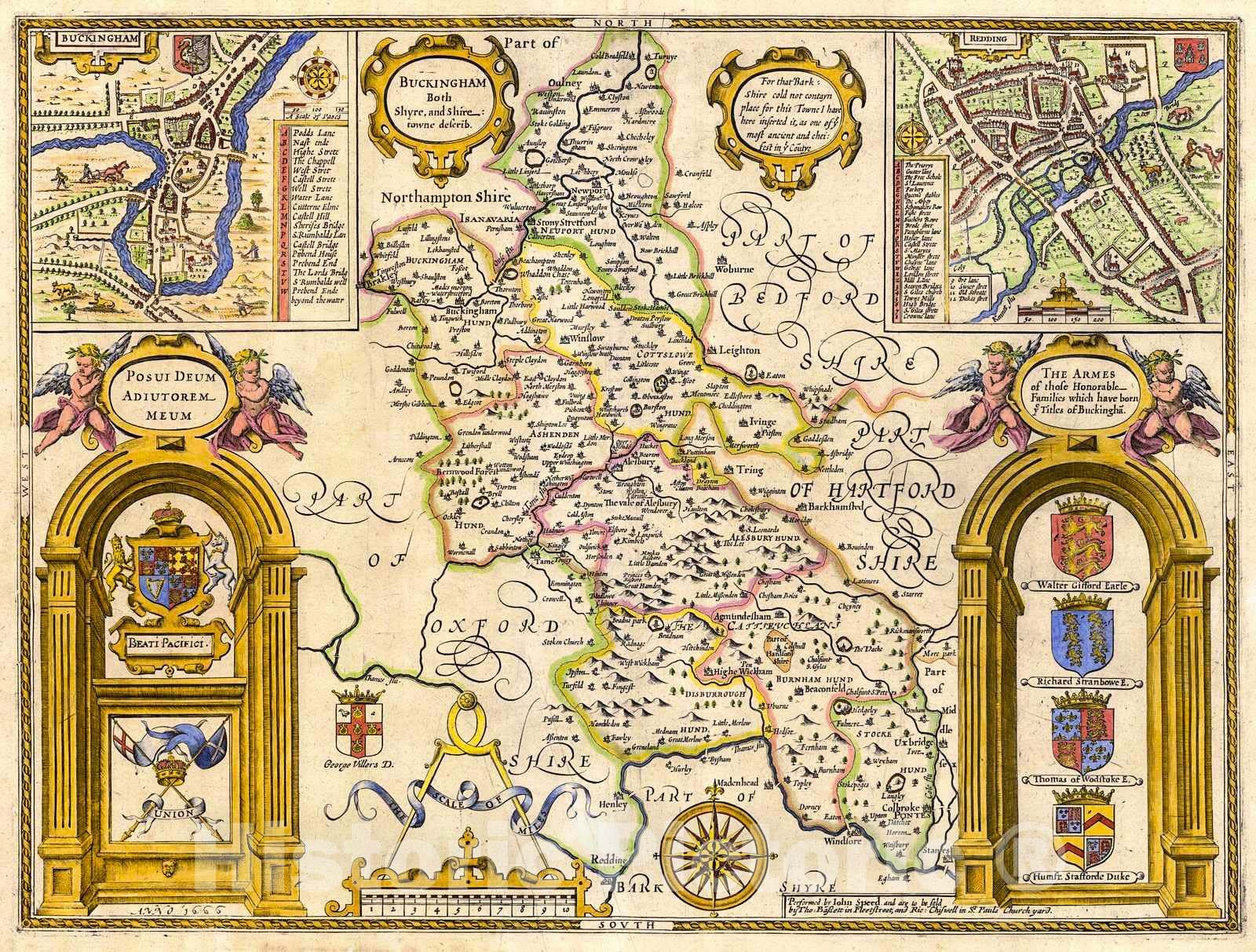 Historic Map : 1676 Buckingham. Both Shire and Shiretowne describ. : Vintage Wall Art