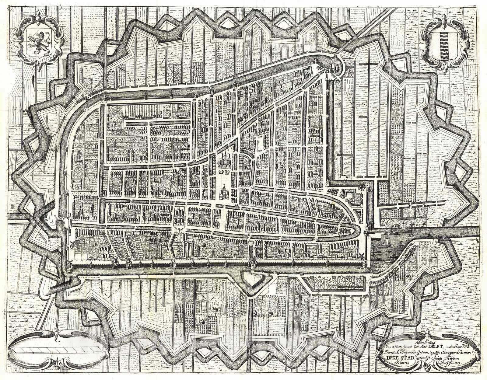 Historic Map : 1680 Afbeelding van de Platte Grond de Stod Delft in den Jare : Vintage Wall Art