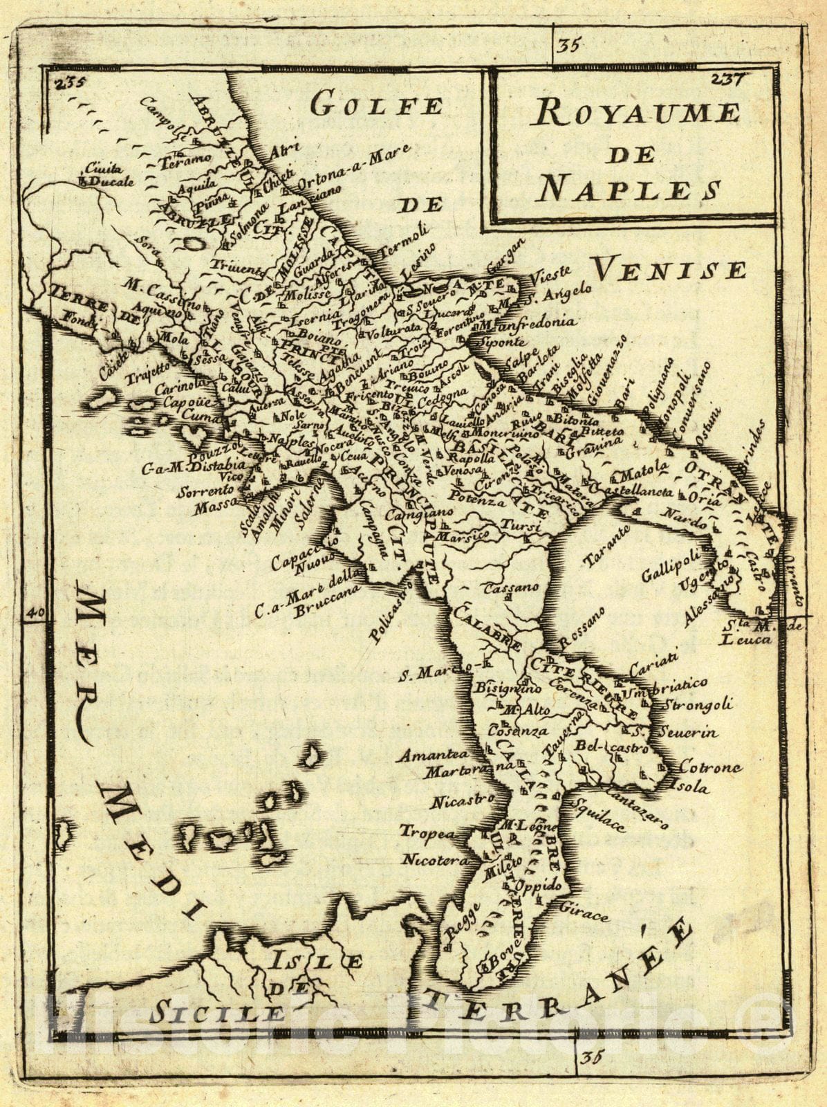 Historic Map : 1683 Royaume de Naples : Vintage Wall Art