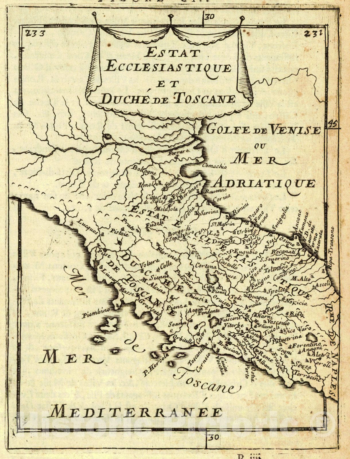 Historic Map : 1683 Estat Ecclesiastique et duche de Toscane : Vintage Wall Art