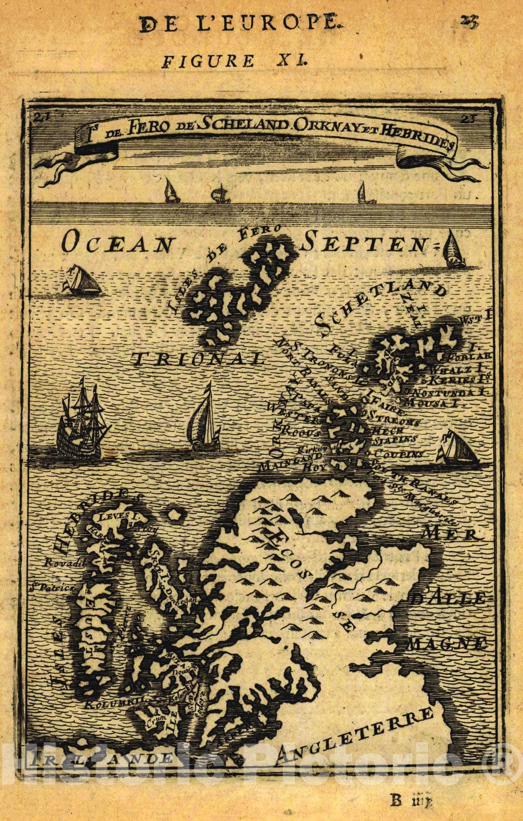Historic Map : 1683 De Fero de Scheland, Orknay et Hebrides : Vintage Wall Art